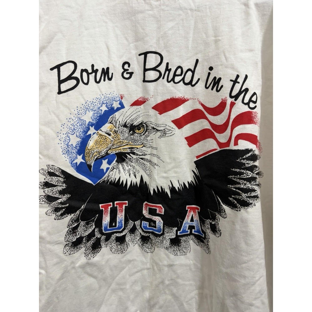 Single Stitch Patriotic American Eagle & Flag "Born And Bred In The USA" XL - Picture 3 of 8